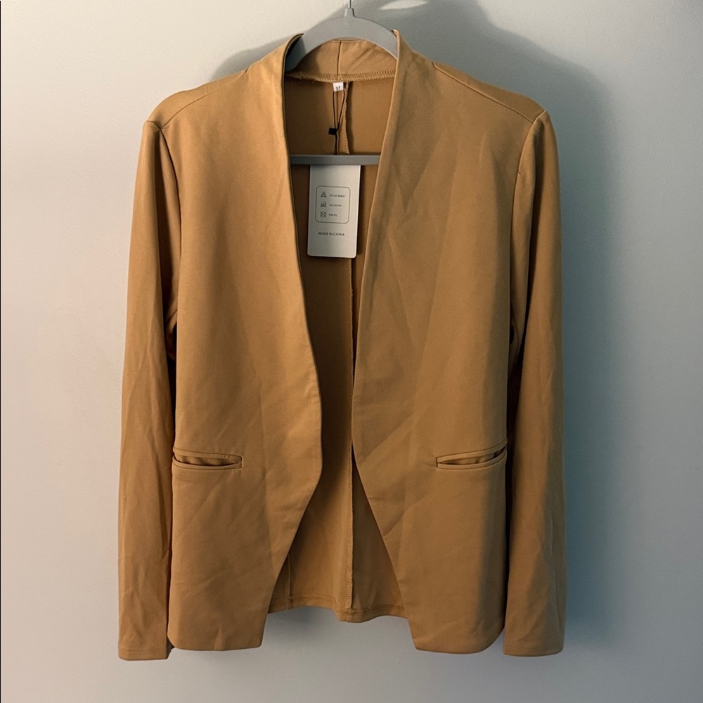 Source Unknown Tan Open-Front Collarless Blazer